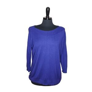 Worthington Sweater Pullover Wide Neckline 3/4 Length Sleeves Blue NWT